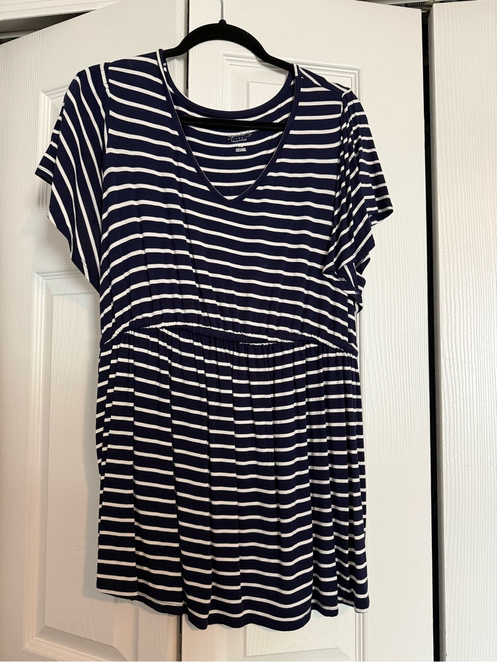 Striped Navy and White V-Neck Maternity Shirt